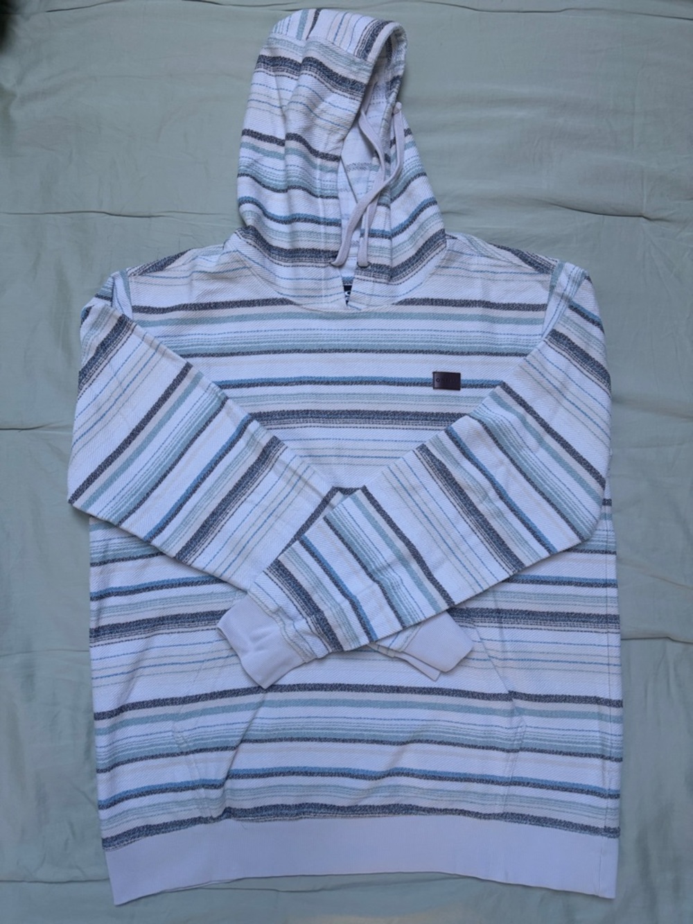 O'Neill White Striped Hoodie with Blue and Gray Accents